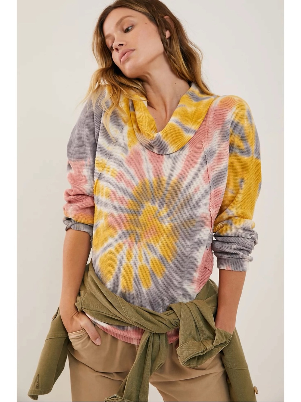 Anthropologie Pilcro Oversized Tie Dye Angie Cowl Neck Thermal Pullover Small